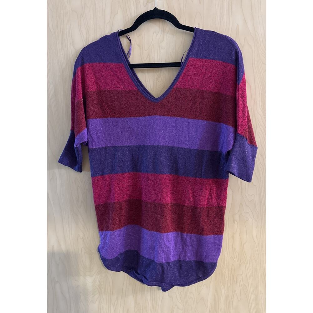 Y2K Express Purple And Pink Dolman V Neck Sweater Short Sleeve Size Small